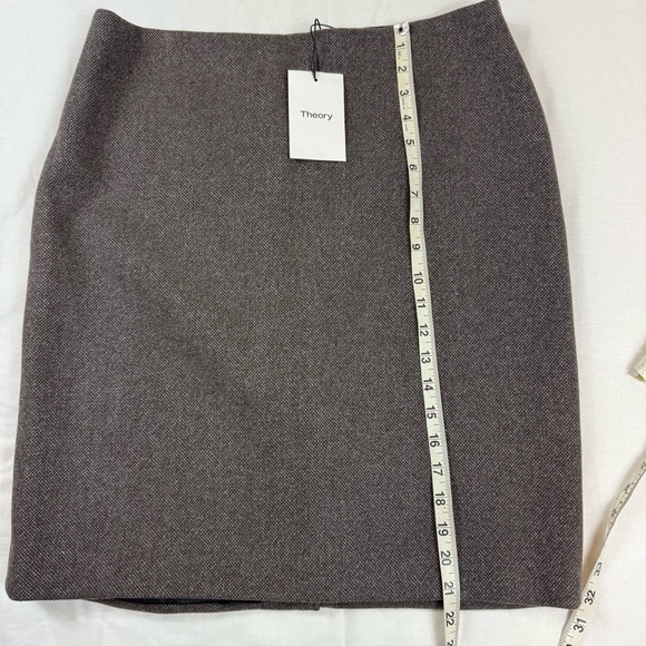 Theory Clean Pensil Skirt Size 12 Cashmere Tweed Elegant Brown Skirt - Picture 4 of 9
